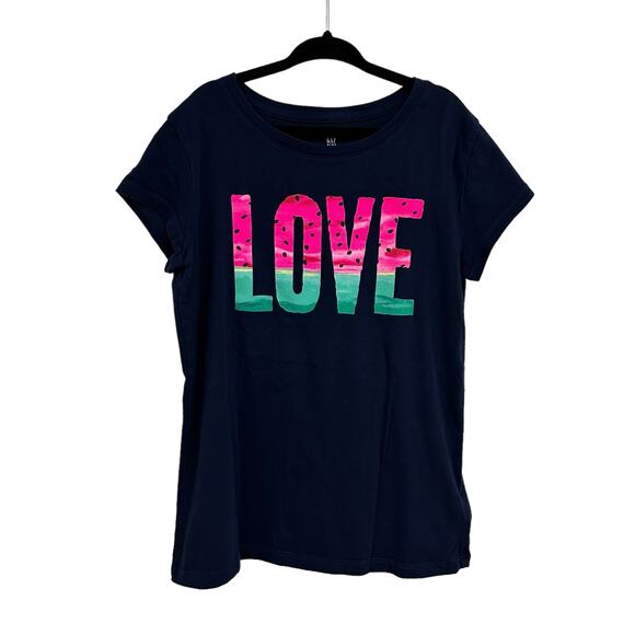 Gap Kids Girls Navy Pink Green Watermelon Love Print Short Sleeve Tee Large - Picture 1 of 4